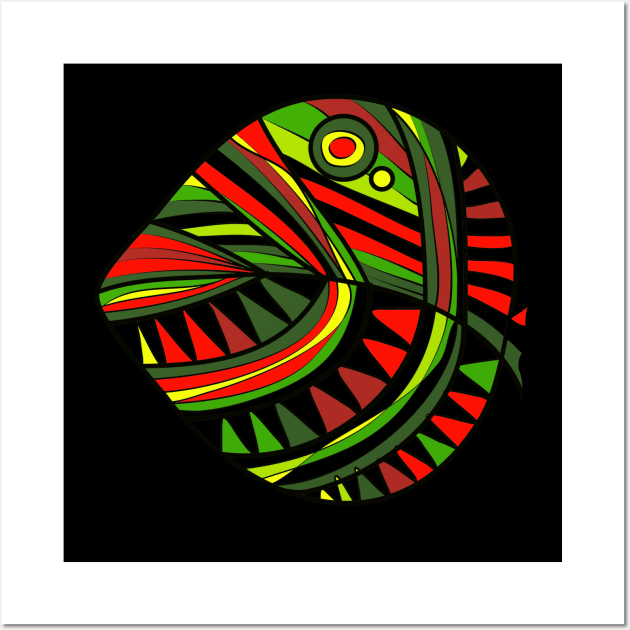 Mazipoodles New Fish Head Leaf Black Green Red Wall Art by Mazipoodles